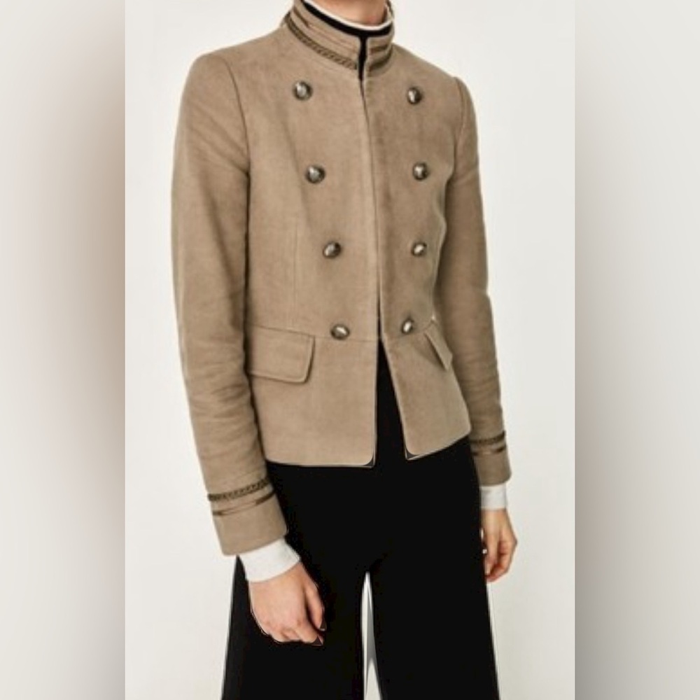RARE Luxury Minimalist Zara Military Style Faux Double Breasted Jacket - Picture 3 of 14